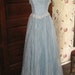 Vintage sheer blue chiffon strapless prom party gown white crochet floral lace