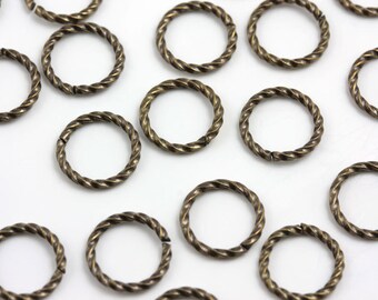 10mm Antiqued Gold fancy twist 16 gauge jumprings (100)