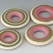 Southwest Discs - (4) Handmade Lampwork Beads - Olive, Raspberry, Sandstone - Etched Matte