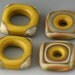 Southwest Squared Discs - (4) Handmade Lampwork Beads - Wasabi, Brown - Etched, Matte