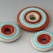 Southwest Discs - (43 Handmade Lampwork Beads - Russet, Turquoise - Etched, Matte