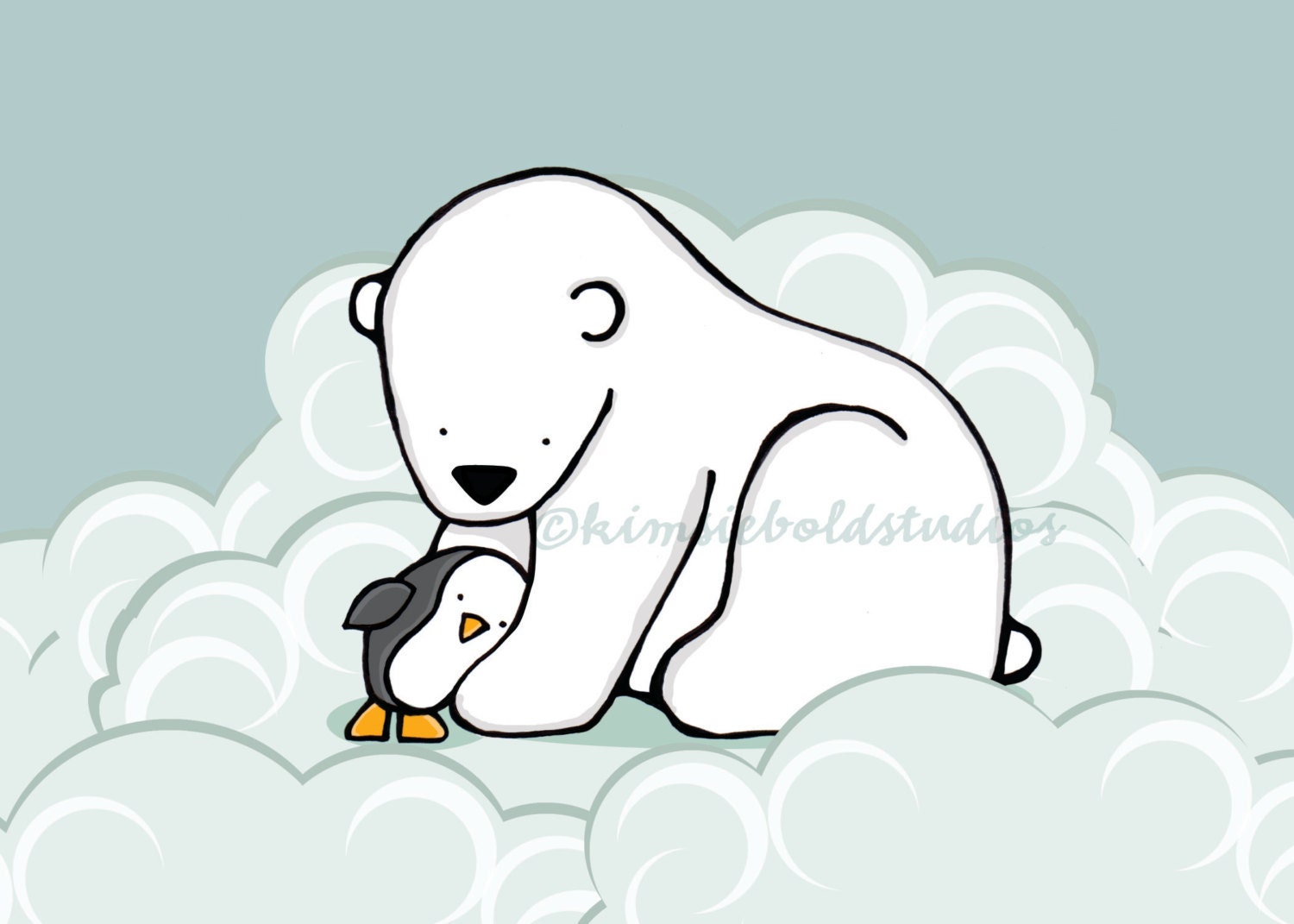 Items similar to Hug a Penguin Polar Bear Illustration Print on Etsy