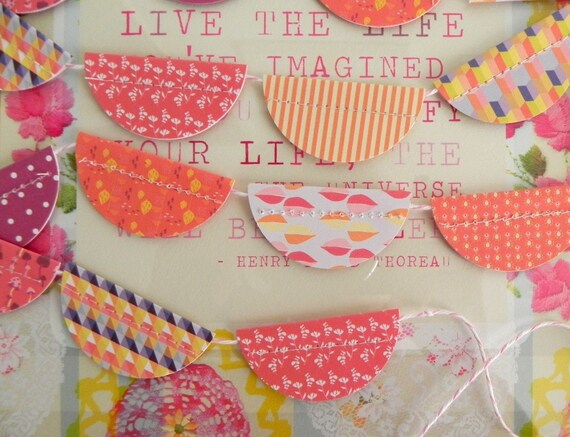 Rainbow Sewn Paper Scallops Pennant Bunting Garland 9 Feet / Vintage Circus Style Il_570xn