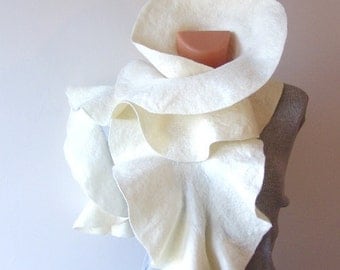 Felted scarf ruffle collar White ruffle scarf women scarf by GalaFilc