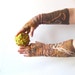 Felted fingerless gloves mittens - mustard brown
