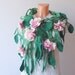 Felt scarf belt net Green leaves Pink blossoms Flowers