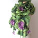 Felted ruffle scarf collar - Green Purple flower