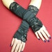 Black Segmented gloves for Neo Vitctorian and Steampunk, Noir, Armwarmers with Lace, Harajuku, Gothic and Lolita Styles, Dark Wave, Romantic