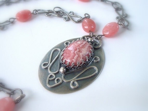 Items similar to Rhodochrosite and Sterling Necklace on Etsy