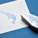Little narwhal hand carved rubber stamp - the unicorn of the sea