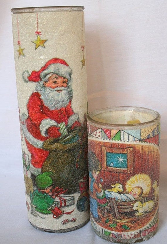 Vintage Christmas Glittery Frosted Glass Nativity Candle | Christmas