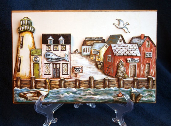 Vintage Fishing Village Wharf Lighthouse by springcreekboutique