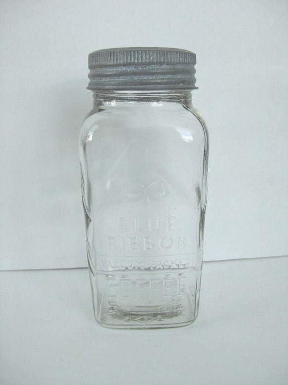 1933 Blue Ribbon Glass Coffee Jar