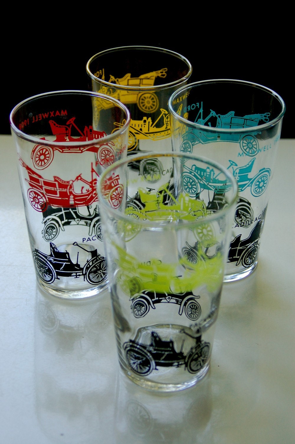 Vintage Car Glasses Set Of 4