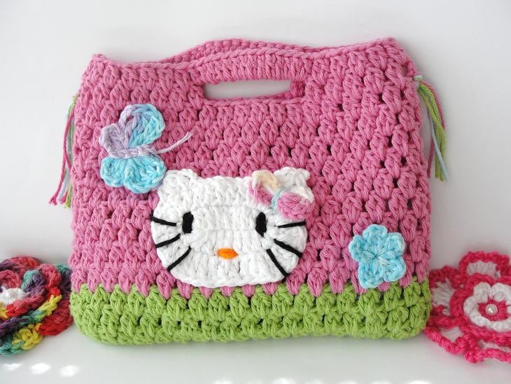 Crochet Hello Kitty hand bag purse for your little girl