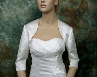 3/4 sleeve satin bolero wedding bolero jacket shrug - available in ivory and white