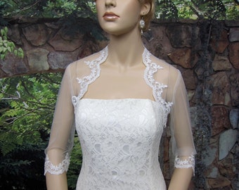 Wedding bolero, lace bolero, bridal bolero jacket, Ivory bolero, 3/4 sleeve lace bolero, tulle bolero
