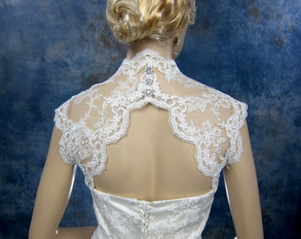Sleeveless bridal shrug lace bolero jacket wedding bolero - keyhole back - available in white and ivory