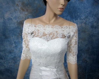 Bridal bolero, Off-Shoulder, lace bolero, wedding bolero, wedding jacket, lace shrug, bridal jacket, bridal lace topper, Alencon Lace