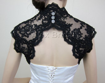 Black sleeveless bridal shrug lace bolero jacket wedding bolero - keyhole back