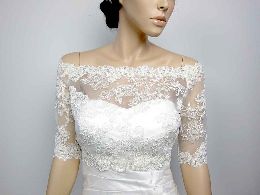 Off Shoulder Alencon Lace Bolero Jacket Bridal Bolero Wedding 