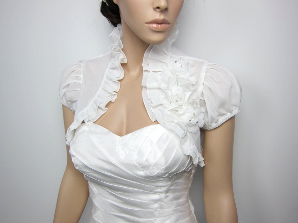 Ivory short sleeve chiffon bolero wedding bolero jacket shrug