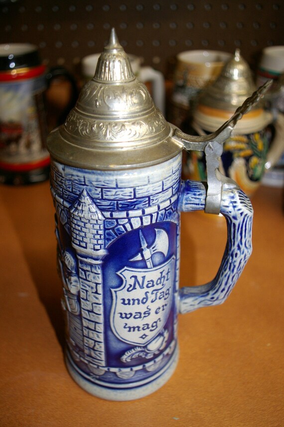 Beer Stein Vintage Royal Blue and Design Stamped DBGM