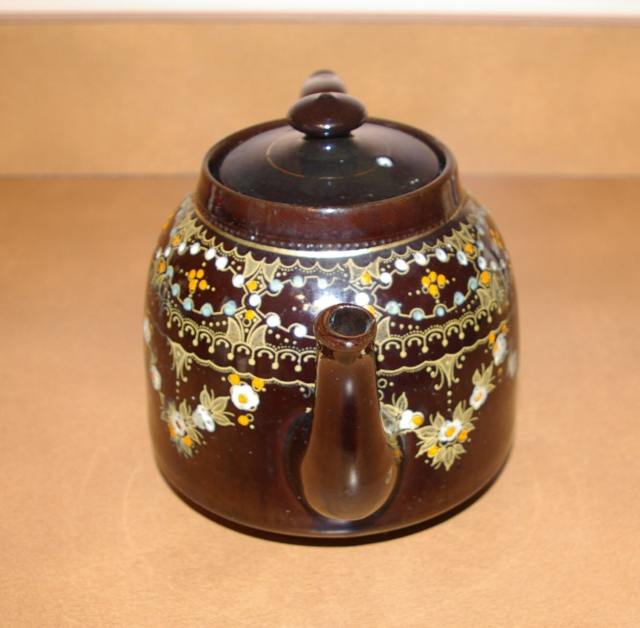 Teapot In Brown English By P.B.B. England Aqua White And