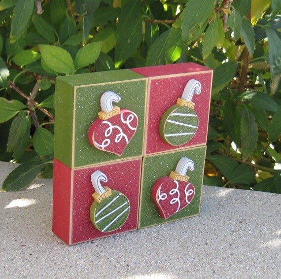 4 BLOCK ORNAMENT SET for desk shelf mantle holiday