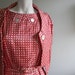 vintage. 50s Red Basket Weave Print Silk Dress with Matching Jacket and Belt / Small Medium