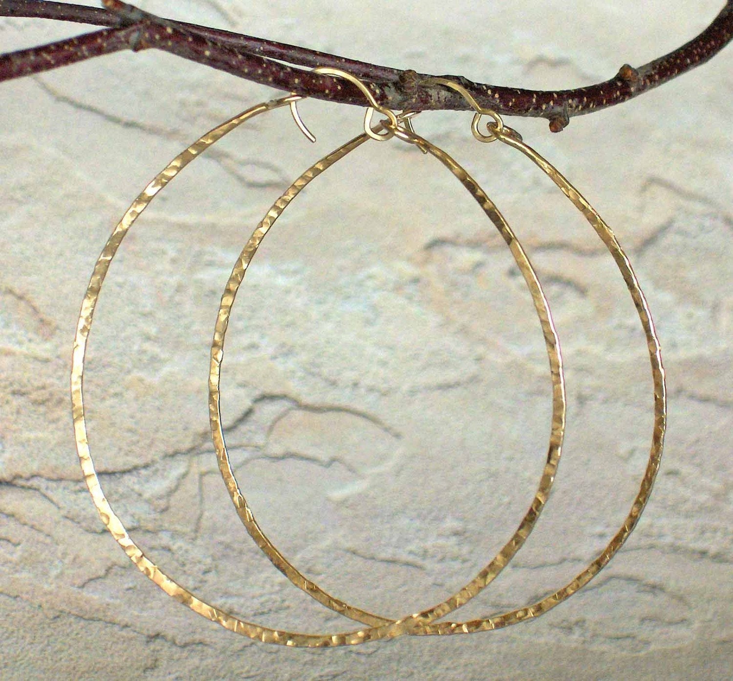 Big Hammered Gold Hoop Earrings Statement Earrings 14K