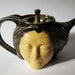 Face Tea Pot Sculpture Head, Hand Carved With A Buddha on the Bottom, Art Pottery