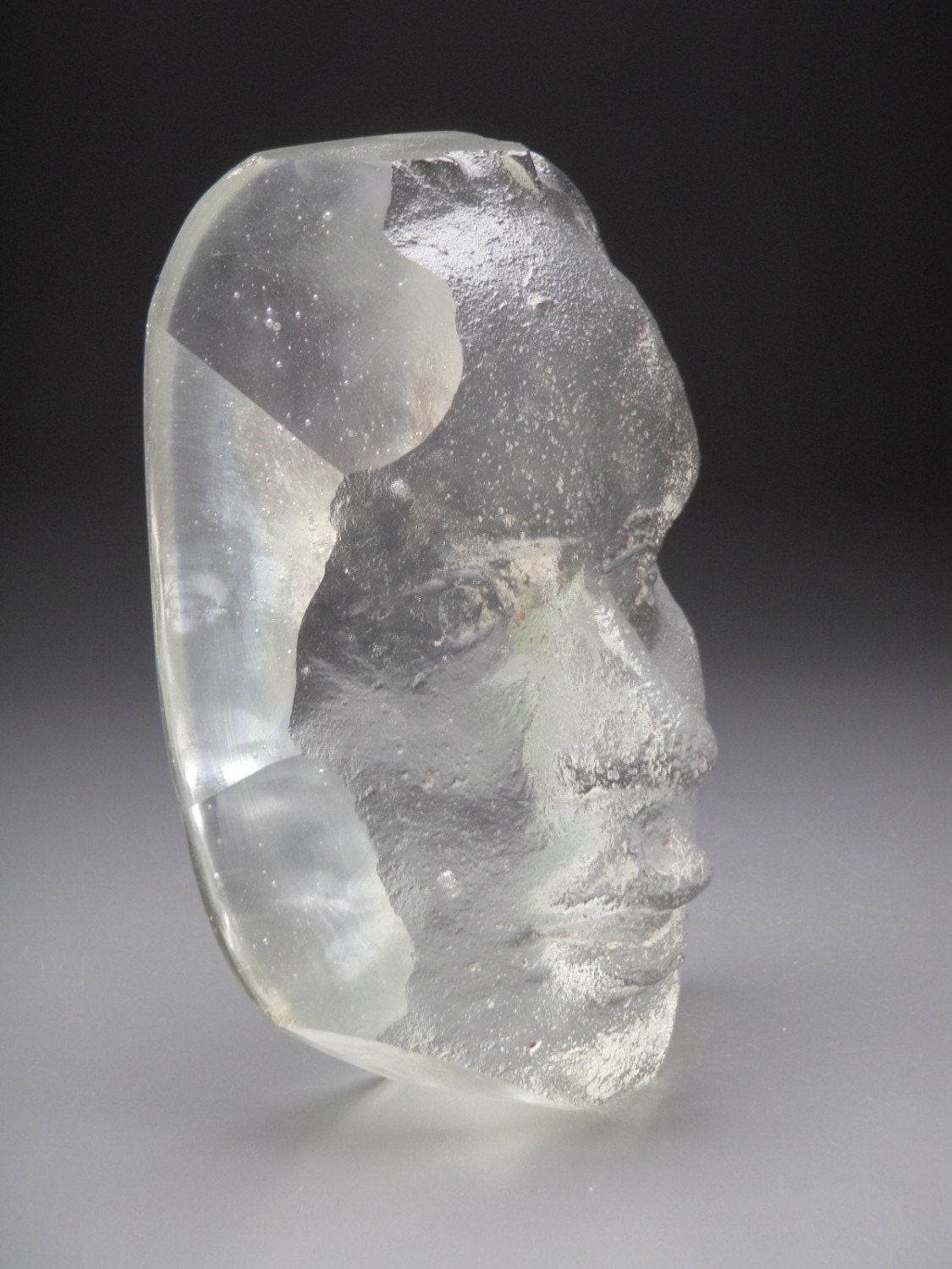 Art Glass Face Prism Sculpture Sand Cast Head with Cold