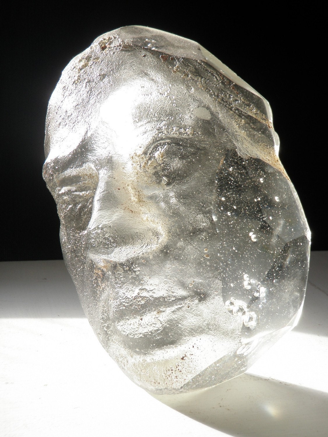 Cast Glass Art Prism Face Sculpture Rainbow Maker Optical