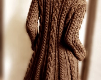 Hand Knit Wool Cable Sweater Coat Cable Knit Sweater Many Colors Available
