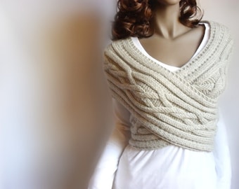 Hand Knit Vest Cable Knit Womens Sweater Knit Cowl, Many colors available