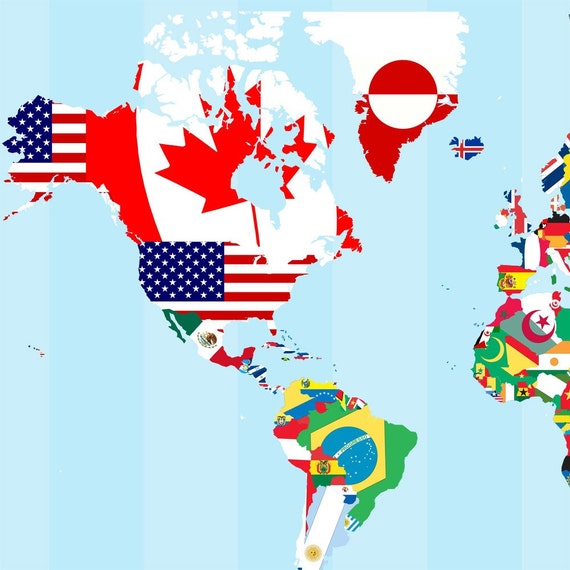 flags world map with flags wall art print wanderlust