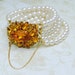 White Pearl Bracelet with Huge Amber Rhinestone Clasp Wedding Jewelry