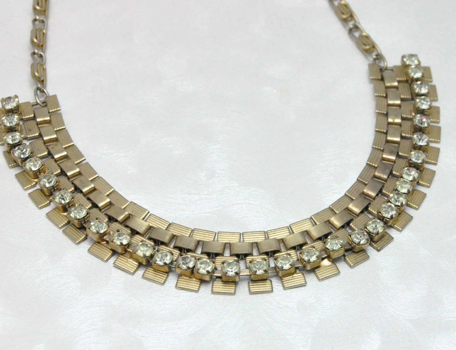 Vintage 1970s Disco Fashion Rhinestone Choker Necklace