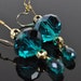 Teal crystal and gold bead drop earrings in non tarnish brass wire