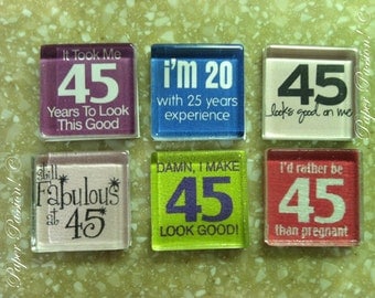 Handmade- Turning 45 Magnets- Set of 6