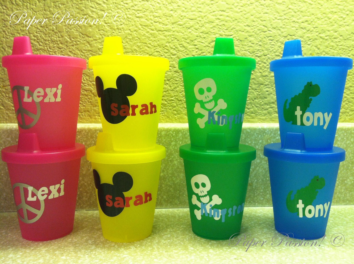 Personalized Vinyl Sippy Cups set of 2 cups by paperpassioncards