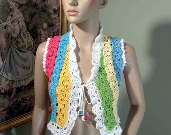 Blowout Sale - FUNKY VEST/BOLERO - Wearable Fiber Art, Chic & Funky, Eco Friendly Organic, Top Quality Mercerized Cotton