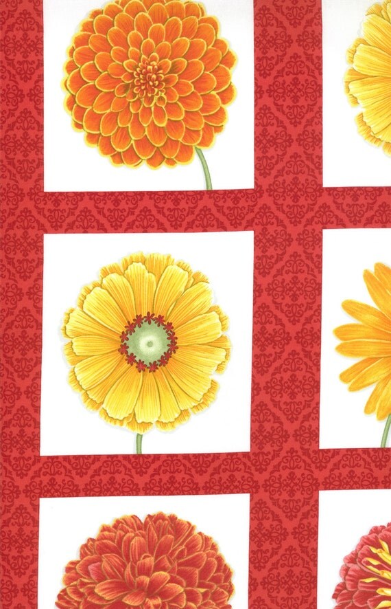 FRESH FLOWERS panel Moda modern quilting fabric Red Borders