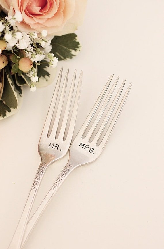 Wedding Mr & Mrs. Forks Hand Stamped Wedding Forks for Cake