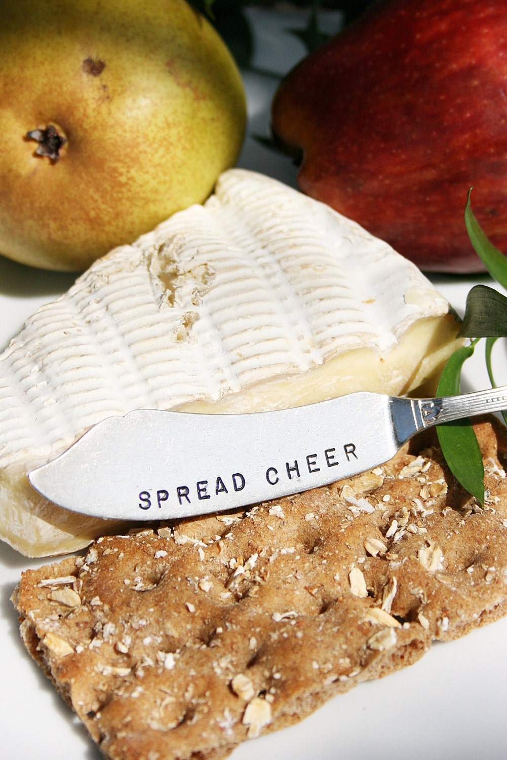 Hand stamped cheese or jam spreaders spread love joy peace