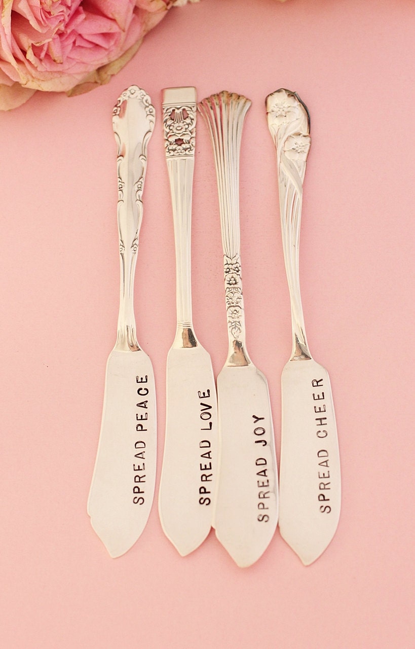 Butter or jam spreaders set of 4 Hand stamped silverware