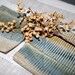 Two tiny stoneware dishes. Stormy blue, tan, rustic, textured, catch all, spoon rest, appetizers.