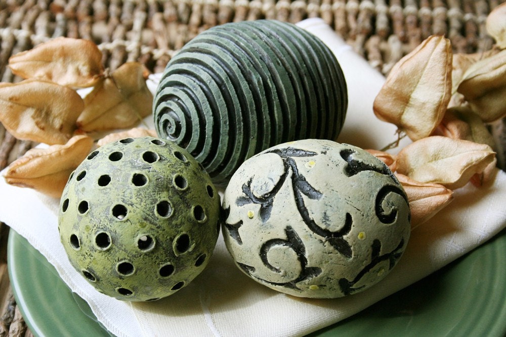 Group of three decorative ceramic spheres RESERVED FOR