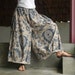 Simply Me (shorter version) - Blue Floral Printed Linen Mix Cotton Wide Legs Pants in Sand